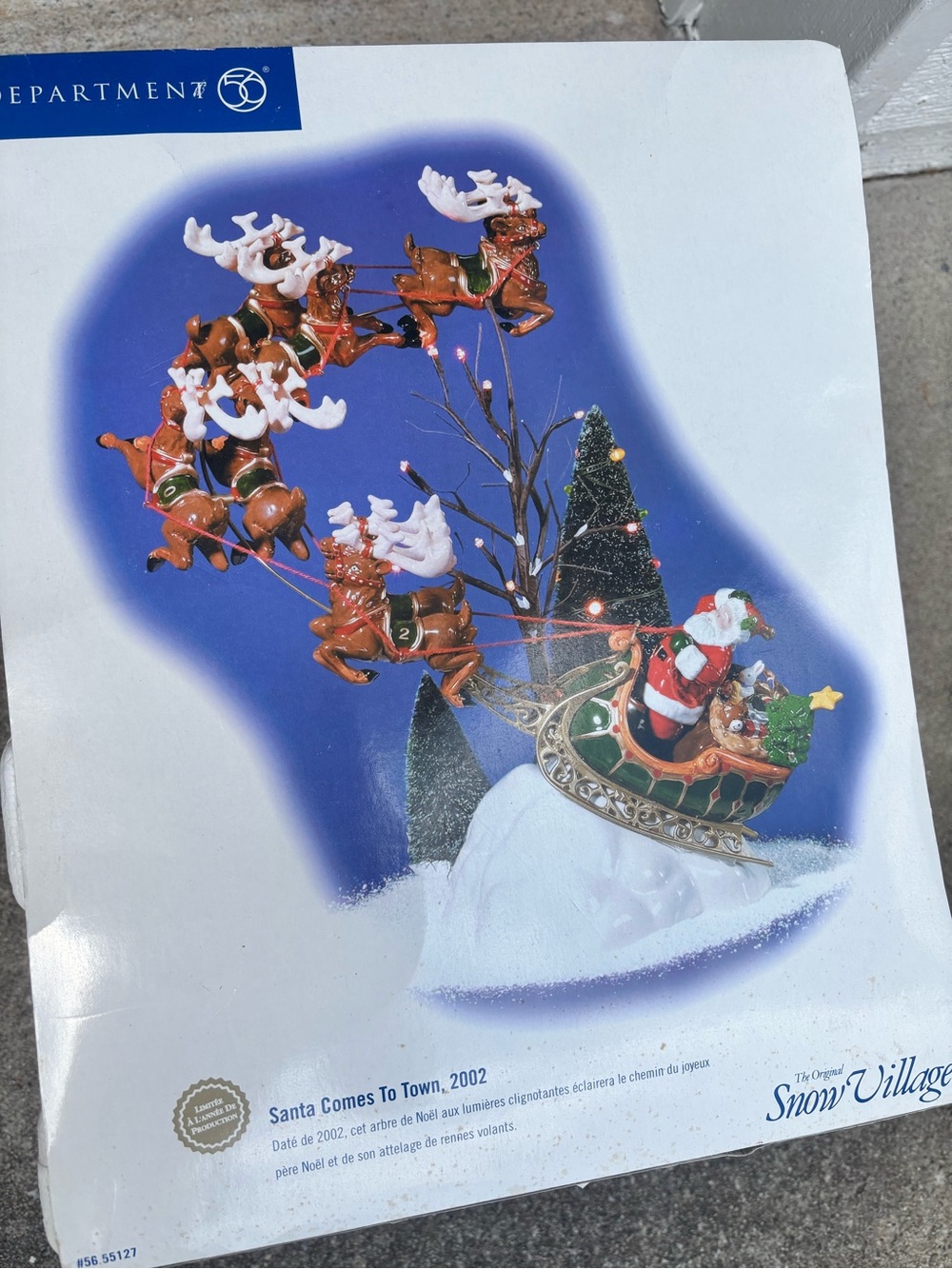 Department 56 Snow Village "Santa Comes To Town" 2002 Sleigh Reindeer Lights